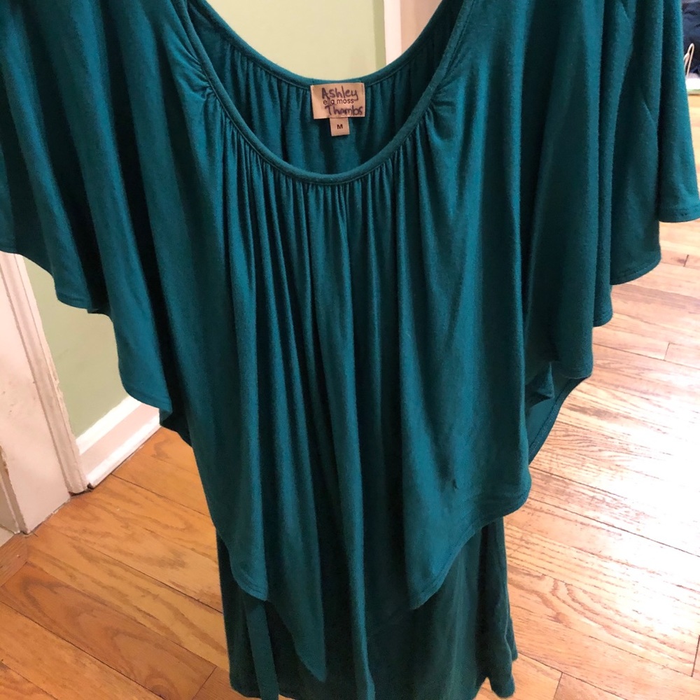 Ella Moss Ruffle Teal Top, Size Medium